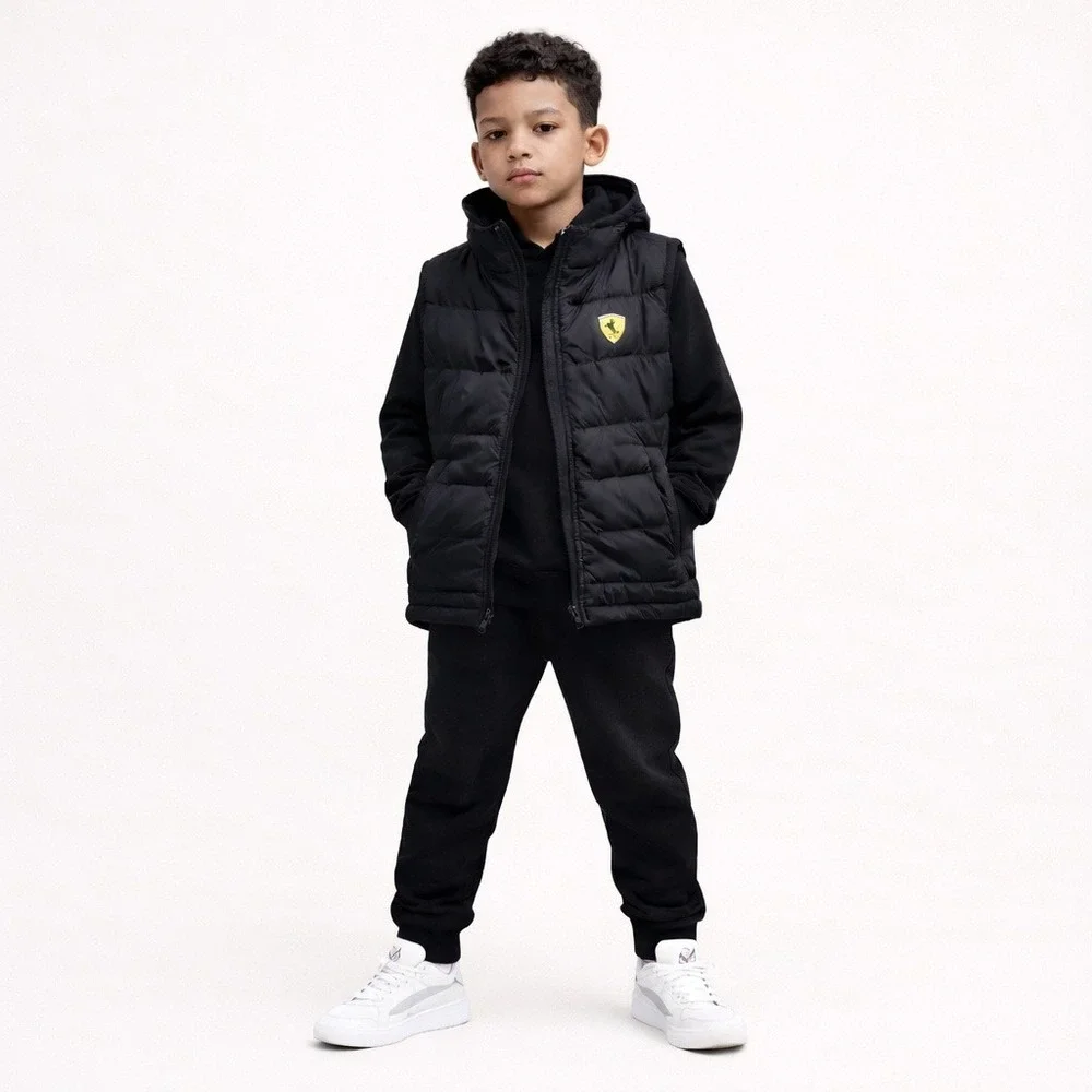 Ferrari Kids Black Scuderia F1 Puffer Vest‎ Full-Zip Quilted M Racing Autobahn